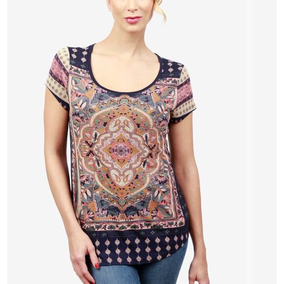 Lucky Brand Persian Carpet Bandana Short Sleeve Lightweight Women's Blouse 2X - Picture 1 of 7